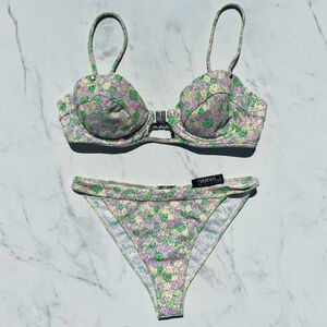 Versace Pastel Green & Lavender Floral Padded Bikini Set
